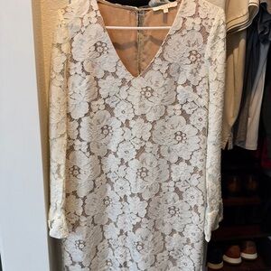 Wayf Cream Floral Lace Long Sleeve Dress